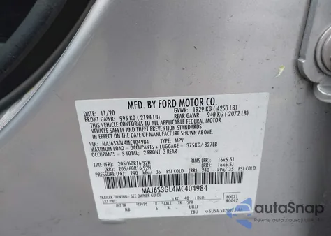 2021 Ford Ecosport Se из США, поврежденный, VIN MAJ6S3GL4MC404984